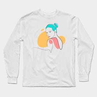 Beauty Women from Back in Lineart Long Sleeve T-Shirt